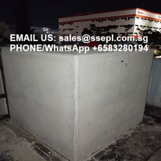 Nighttime rooftop concrete water tank with overlaid contact text: 'EMAIL US: sales@ssepl.com.sg' and 'PHONE/WhatsApp +6583280194'