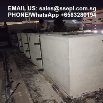 Rooftop with large rectangular concrete HVAC units at night; overlay text shows email sales@ssepl.com.sg and PHONE/WhatsApp +6583280194.