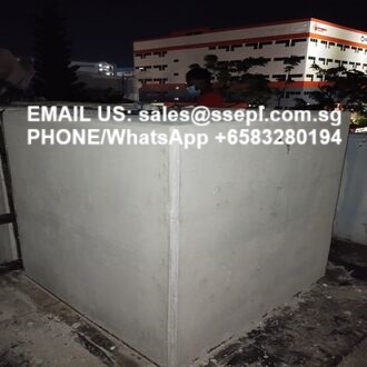 Night view of a concrete utility box at night with white overlay text offering contact info: 'EMAIL US: sales@ssepl.com.sg' and 'PHONE/WhatsApp +65 83280194'.