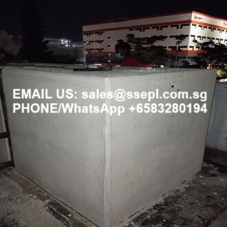 Nighttime rooftop scene with a concrete barrier featuring large white text: 'EMAIL US: sales@ssepl.com.sg PHONE/WhatsApp +65 83280194'.