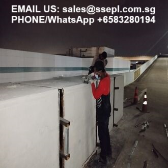 Two workers on a barrier at night on an airport tarmac; white overlay text reads 'EMAIL US: sales@ssepl.com.sg PHONE/WhatsApp +6583280194'